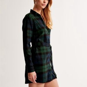 Abercrombie Navy Green Flannel Shirt Dress S